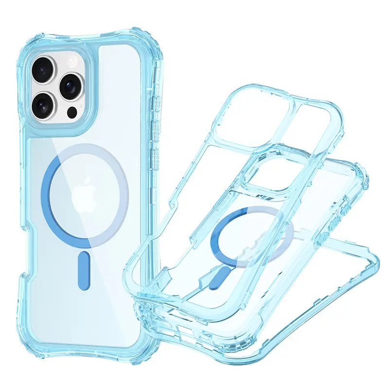 TPU Magnetic 3-in-1 Shockproof Case for iPhone 17 Pro Max - Smartphone Cover with Strap, Fashion Minimalist Protective Handheld Casing, Essential Mobile Accessory