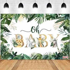 Photography Background Oh Baby Baby Shower Jungle Animals Greenery Leaves Birthday Party Decor Backdrop Photo Studio