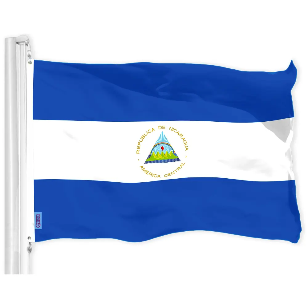 Nicaragua Flag 3x5 ft Printed 150D Polyester, Indoor/Outdoor, Brass Grommets, Single-Sided, Not Embroidered
