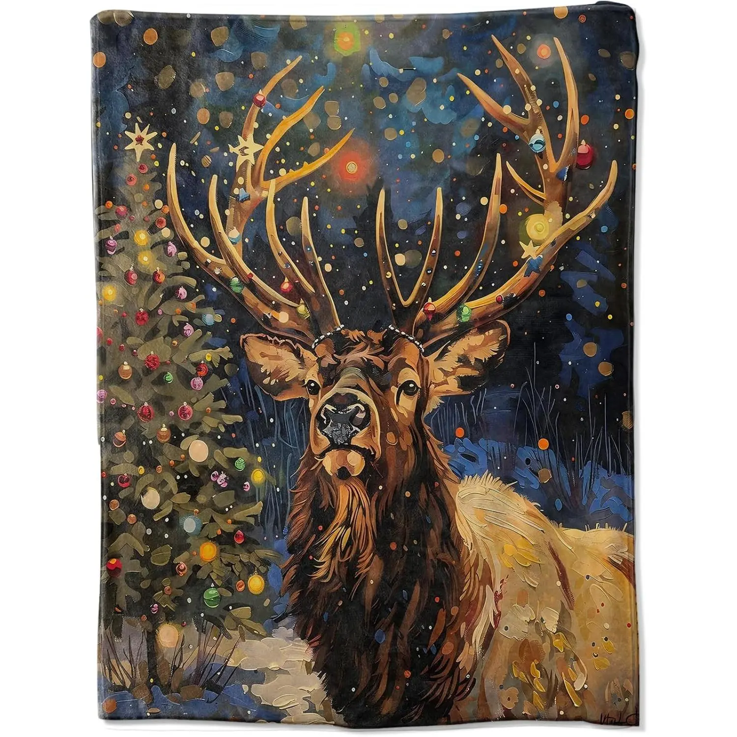 Hellcat Christmas Stag Polyester Fleece Blanket - 32"x48", 50"x60" (127cm×152cm), 203cm×152cm Options, Festive Print Holiday Theme, Premium Cozy Warmth for Lounging on Sofa, Customized, Blanket-22, 32