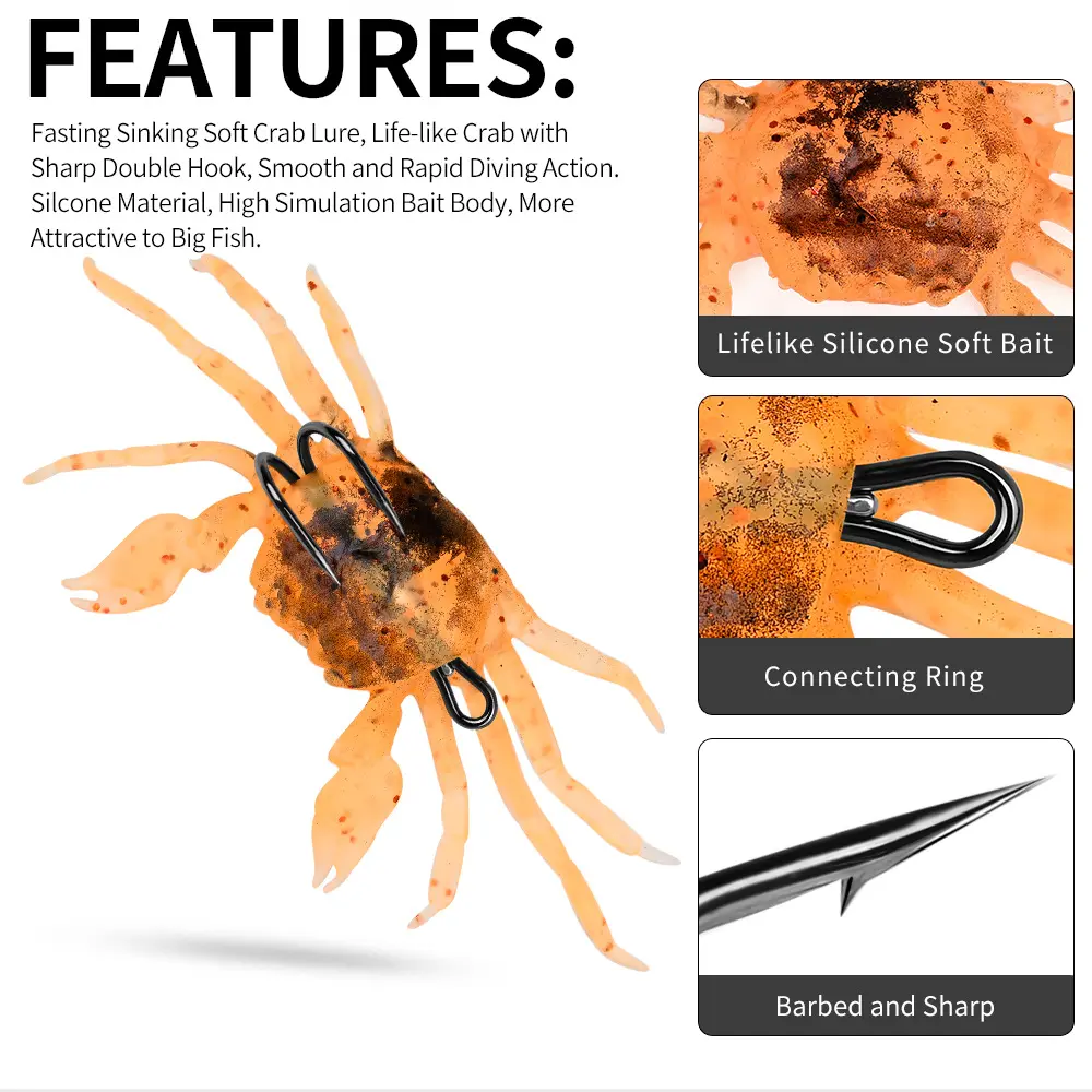Saltwater Fishing,2pcs\pack,Crab Fishing Lures, Artificial Fishing Bait,Fishing Equipment Silicone Material Muskie Walleye Yellow Perch Tuna Bkk Hook