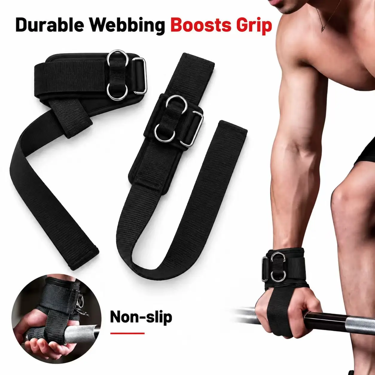 ULEVIQA 1 Pair (2 Pcs) Heavy-Duty Lifting Straps with Dual Steel D-Rings, Neoprene-Padded Wrist Support and Non-Slip Grip for Weightlifting, Heavy Lifting, Cable Training, Deadlifts & Gym Workouts