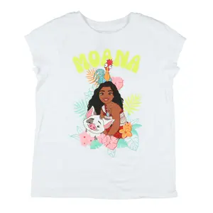 Disney Moana 2 Girls' T-Shirt Hei Hei and Pua Floral Design Kids Tee