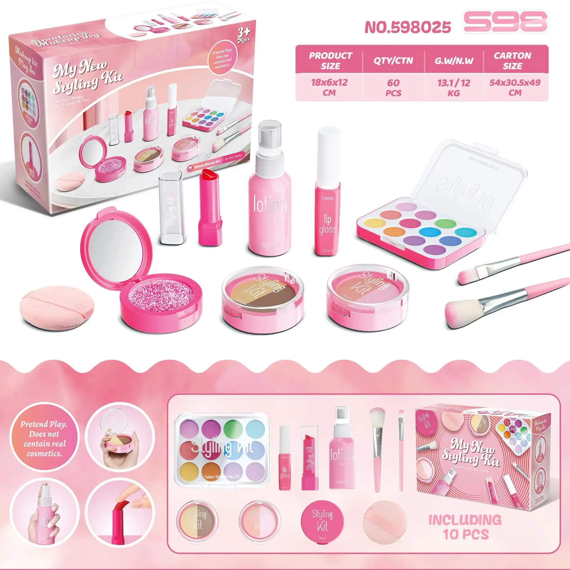 Simulated Makeup Toys Girl's Makeup Sets, Lipstick Eye Shadow Blush Makeup Brushes Mascara Playhouse Simulated Makeup Sets Safe and Non-toxic Colorles