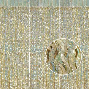 Champagne  Foil Fringe Backdrop 3 Pack 3.3 ft x 6.6 ft Sparkle Tinsel Foil Fringe Backdrop Curtains for Birthday Anniversary Retirement Party Decorations