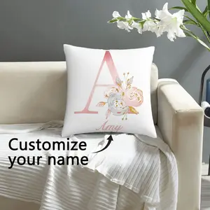 (Customized) 1pc Customizable Name Floral A to Z Initial Square Pillowcase, Single-Sided Printed Super Soft Short Plush Fabric, 18*18 Inches, 12*20 Inches, Customized Personalized Gift, Home Decoration, Room Decoration, Living Room Decoration