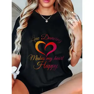 100% Cotton Line Dancing Makes My Heart Happy Line Dance T-Shirt