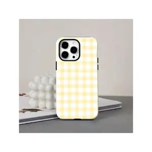 Pastel Yellow Gingham Check Element-Design Phone Case, Suitable For IPhone17/IPhone17 Air/IPhone17 Pro/IPhone17 Pro Max/16 Pro Max/15 Pro Max/14 Pro Max/13 Pro Max/12 Pro Max,Made Of TPU Silicone Material, Providing Shock And Drop Protection