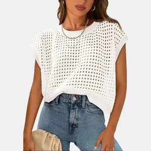 PrettyGarden Women's Spring Tops Summer Knit Shirts Crochet Cap Sleeve Sweater Pullover Cute Crew Neck Beach Cover Ups - Blouses, Womenswear