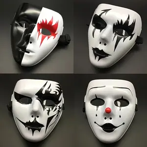 Festive Halloween Mask: White Full Face Street Dance Mask for Adults - PVC Leather Material, No Plating, Suitable for Ages 14 and Up Black Plastic Creepy