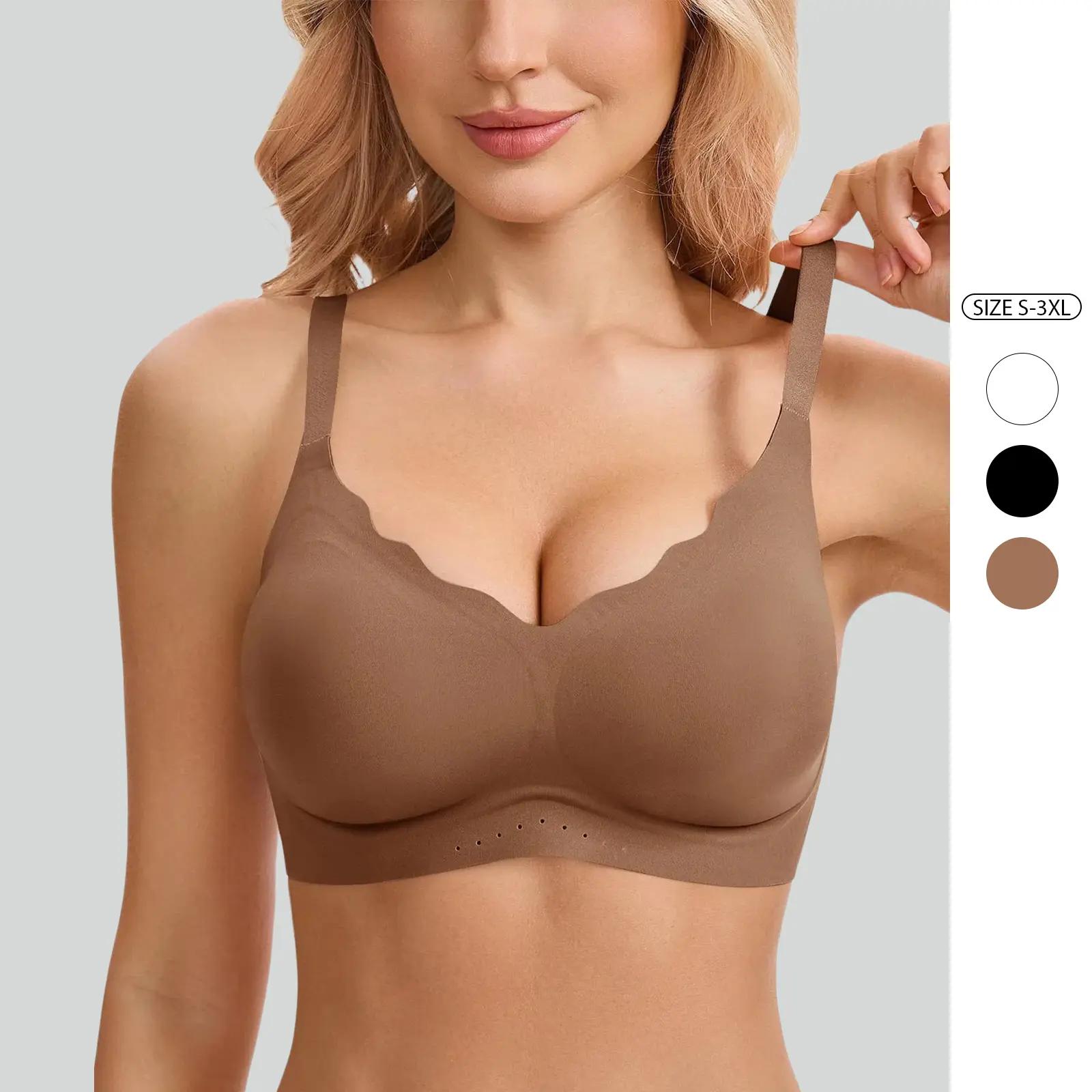 Imily Bela Women's Scalloped Edge Wireless Bra Seamless Breathable Comfort Adjustable Support Bra