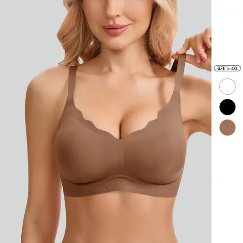 Imily Bela Women's Scalloped Edge Wireless Bra Seamless Breathable Comfort Adjustable Support Bra