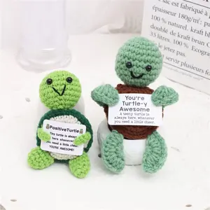 Handmade Needle Hook Simulated Wool Small Turtle Set, Includes Inspirational Card, Home Decor Office Scene, Fun Hanging Ornament Gift