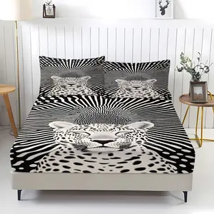 Cheetah print pattern bed sheet, comfortable print pattern, including 1 bed sheet and 2 pillowcases, comfortable bedding, anti slip dust cover suitable for bedrooms and guest rooms, suitable for adult gifts