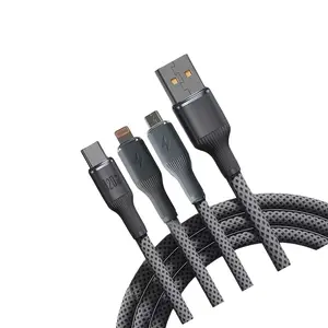 Braided 3-In-1 Data Cable Fast Charging for Lightning Type-C and Android USB Devices, Versatile Multi-Device Charging Cable for Travel and Home Use