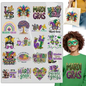 20PCS Mardi Gras DTF Heat Transfer Bundle – Carnival Mask & Beads Iron On Transfers for Shirts, Sweatshirts, Bags, DIY Heat Press Designs