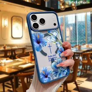 Blue Butterfly and Hibiscus lily Pattern Magnetic Phone Case for iPhone 17  Air 15 16 14 Pro Max 13 12 11 XR XS Plus Air Psalm 46:5 God is within her,she will not fall Shockproof Protection Lightweight Soft Cover Cellphone Protective Durable Protector