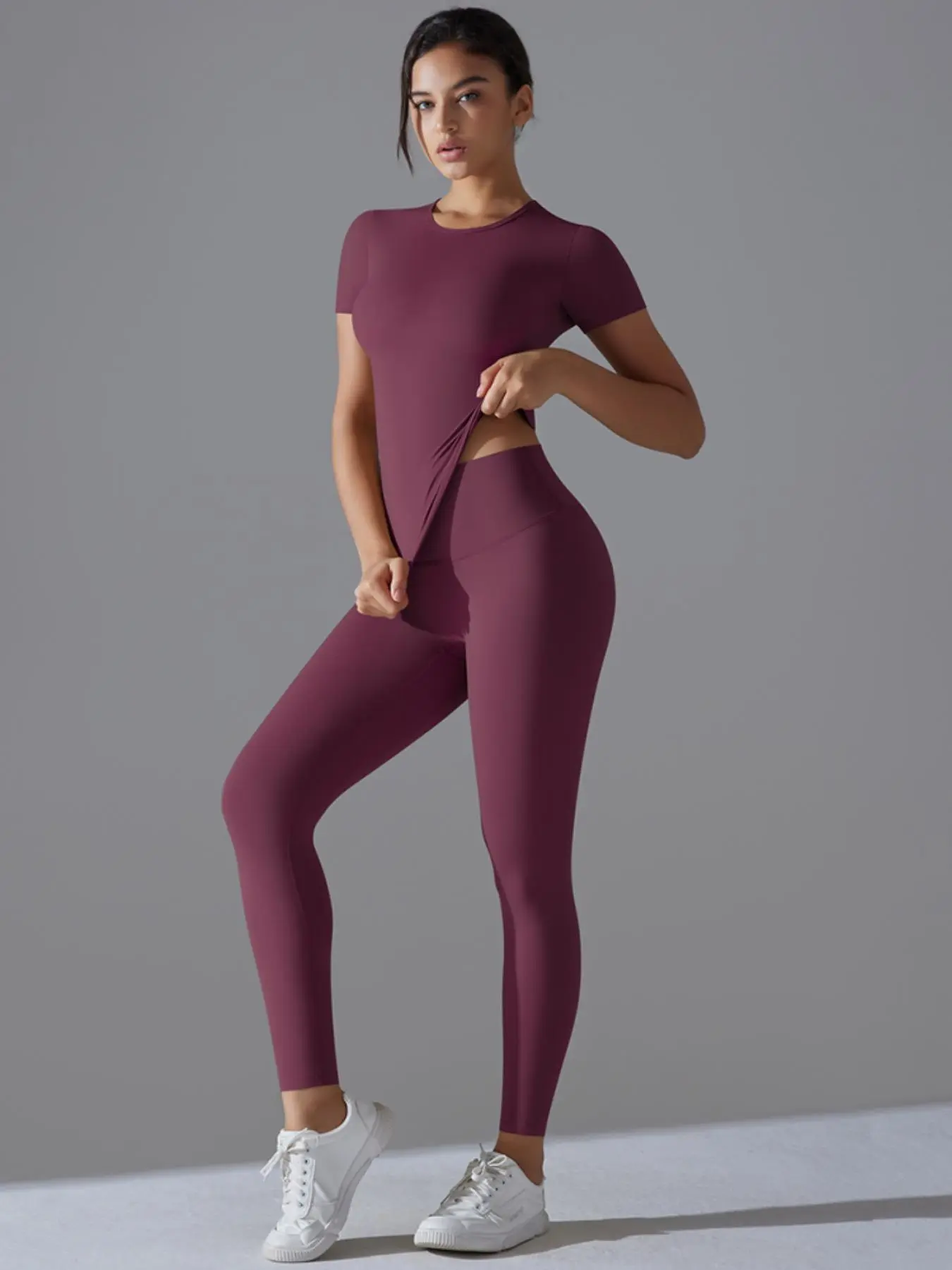 Women's Solid Tracksuit Set, Sporty Quick Drying Outfits for Yoga Gym Workout Running, Ladies Sportswear Stretchable Activewear Clothing for All Seasons, Yoga Clothes Set