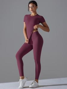 women's solid round neck tee & high waist yoga leggings tracksuit set, sporty style breathable outfits for gym running, women's sweatsuit set, workout clothes women, activewear, yoga attire for all seasons, sweatsuits, workout sets women