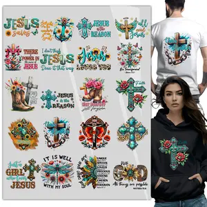 20sheet Jesus Western Christian Iron on Decals for T Shirts Heat Transfer Design, cross Iron on Transfers Crafts Pattern Iron on Patches for Clothing Hoodies, DIY Supplies Ready to Press
