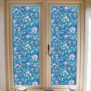 A piece of (30*120cm) blue and white floral window stickers, electrostatic adsorption glass stickers for beautifying windows, home window decoration DG15049