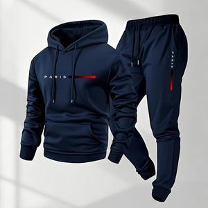 Men's Paris Letter Printed Hoodie & Drawstring Sweatpants Set Casual Athletic Long Sleeve Hooded Jacket & Trousers for Fall Winter Daily Wear Sportswear Indoor Outdoor Tracksuit Athleisure
