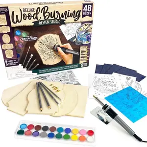 48-Piece Wood Burning Kit for Beginners – Pyrography Pen Set with Stencils, Paints & DIY Tools for Kids & Adults