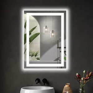 Smart Anti-Fog LED Bathroom Mirror – Stepless Dimming, Dual Front & Back Light, Memory Function for Vanity & Shower Area (28–36”, White Frame)