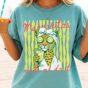 Margaritas Made Me Do it Shirt, Cheetah Graphic Tee, Comfort Colors Summer Shirt, Womens oversized Shirt, Day Drinking Graphic Tee, Beach Summer Drinks OOTD
