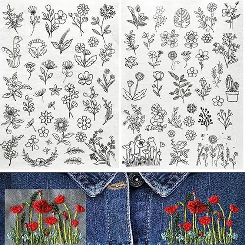 50PCS Self-Adhesive Water Soluble Wash-Away Embroidery Stabilizer Transfer Paper with Clean Wash-Away Finish for Hand Embroidery, Tote Bags, T-Shirts, Pillow Covers, Personalized Gifts