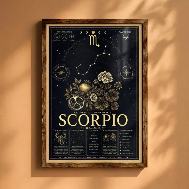 #1 Poster Scorpio Zodiac Print – Astrology Horoscope Wall Art, October November Birthday Gift, Month Constellation , Boho Bedroom Decor Dorm (unframed) sohochic
