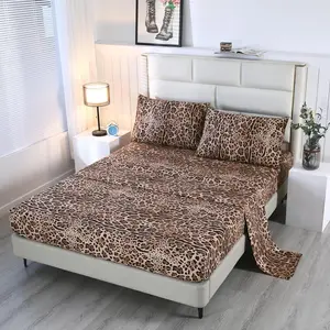 Leopard 4 Count Bedding Sheets - Print Sheet Set with 1 Fitted Sheet, 1 Top Flat Sheet & 2 Pillowcases for Teens & Adults