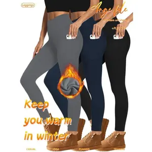3 Pieces Of Fall And Winter Brushed Fleece Lined Leggings With Pockets, Women's High Waisted Outerwear Sport Fleece Yoga Pants For Warmth In Fall And Winter. Slimming High-waisted Yoga Pants, Sports Running Tights.（gift）