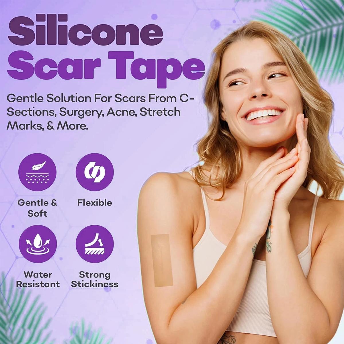 [Buy 1 Get 1 Free] Silicone Scar Sheets,Reusable Silicone Scar Tape,Silicone Scar Removal Strips for Surgical,C-Section,Tummy Tuck,Keloid Scars (1.6"X 59" Roll-1.5M) Keloid Bump Removal 2Pack