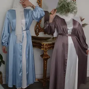 Asiya Abaya - Satin Muslim Women's Dress with Pockets and Belt - Casual