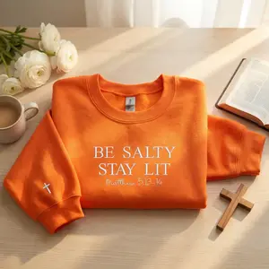 Embroidered Be Salty Stay Lit Sweatshirt, Matthew 5 13 14 Bible Verse Christian Sweater, Faith Based Apparel Gift for Women Men, Minimalist Jesus Pastor Gift, Clothes Beach Christian Merch