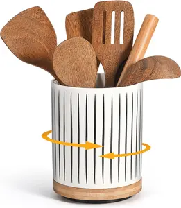 360° Rotating Ceramic Utensil Holder for Countertop, 7.9 Inch Extra Large Crock for Kitchen Utensils, Morden Organizer for Cooking Tool, Kitchens Decor