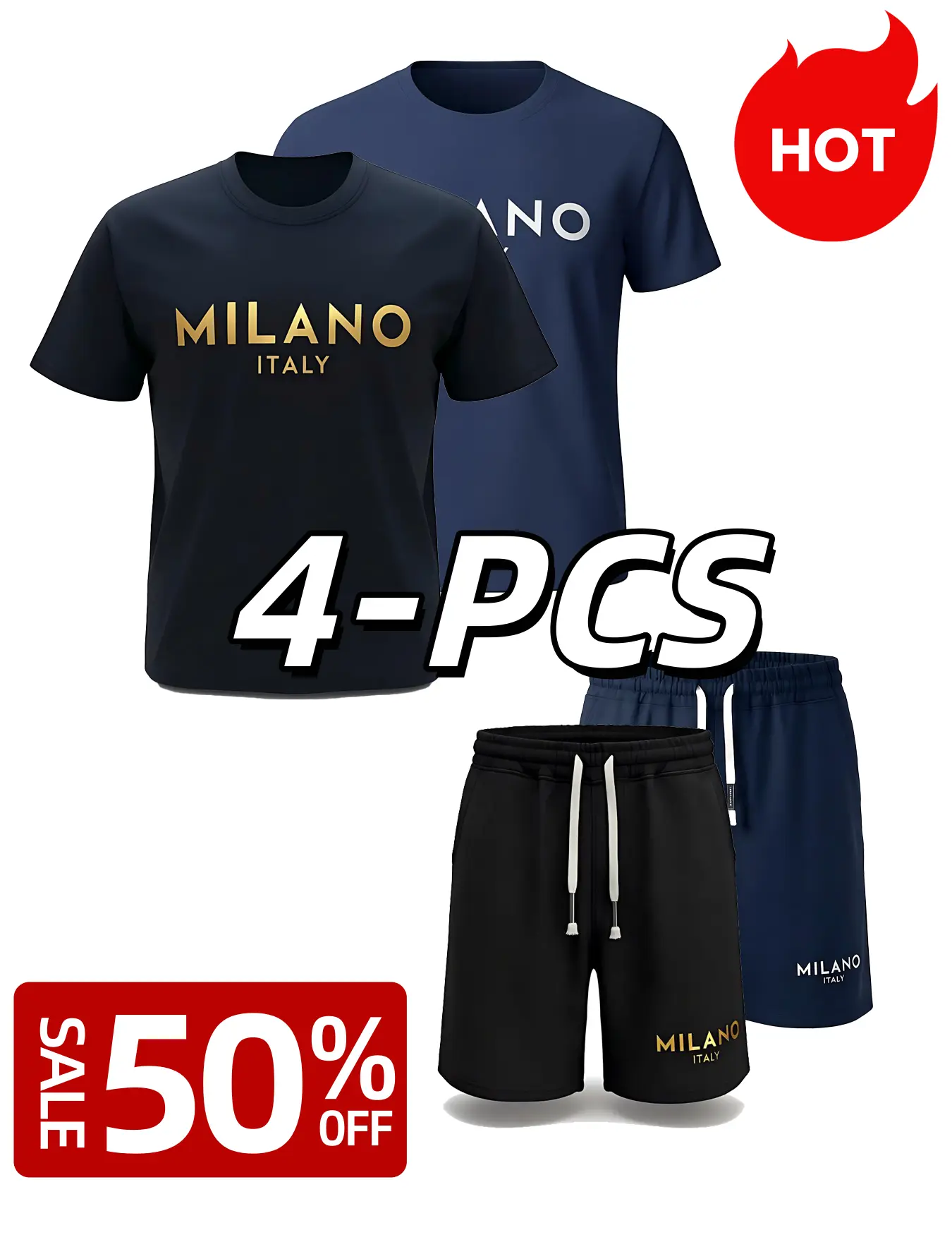 2-Sets Men's Paris Cotton Summer Set Navy & Charcoal Short Sleeve T-Shirt & Shorts Premium Casual Streetwear Bundle Fitted OL Style Below the Ankle Hem Length Medium Clothing Length - Fashion, Clothes