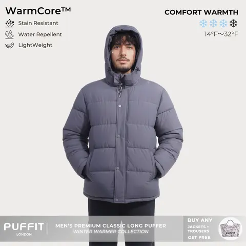 PUFFIT WarmCore Men's Premium Detachable-Hood Puffer Classic Lightweight Winter Coat,Windproof,Water-Repellent,Adjustable Drawstring Design,Fall,2026 Shopping