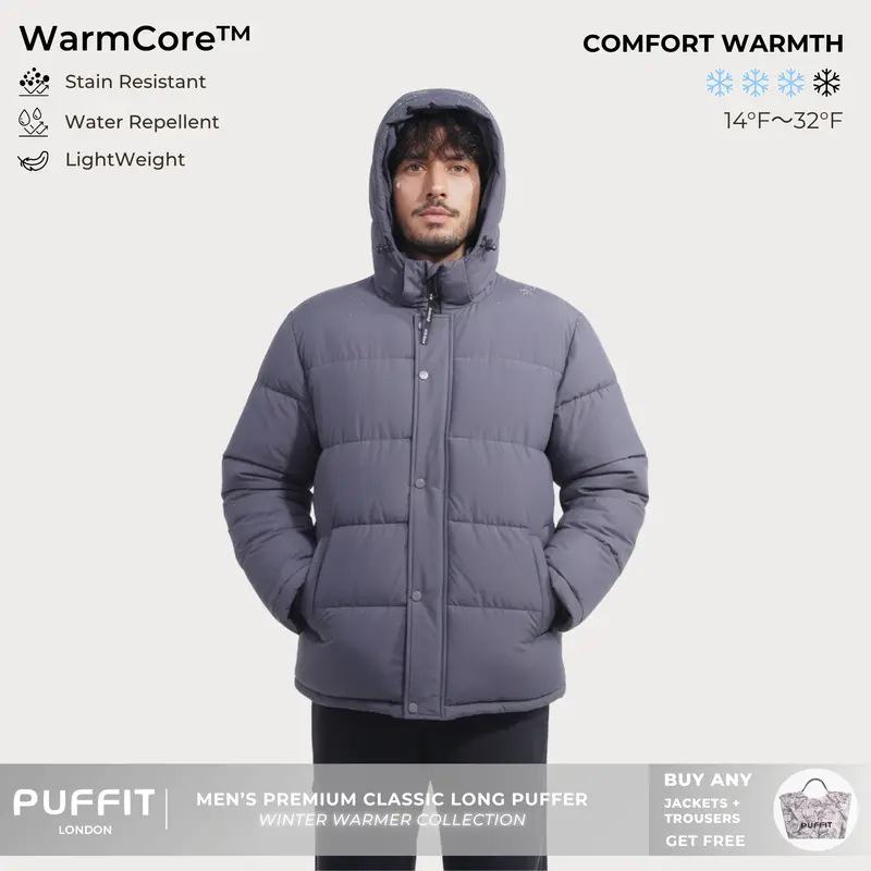 PUFFIT WarmCore Men's Premium Detachable-Hood Puffer Classic Lightweight Winter Coat,Windproof,Water-Repellent,Adjustable Drawstring Design,Fall,2026 Shopping