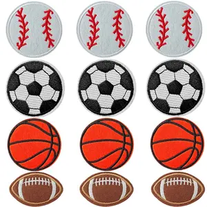 10/12pcs Mixed Baseball Football Soccer Fabric Patches Set, Embroidered Sewing Iron-On Patches for Clothing Jackets Hats Shoes Unisex Sports Embroidery