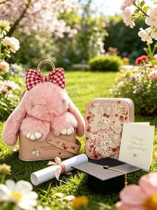 2026 Graduation Gift Handmade Plush Bunny Keychain, Butterfly Pattern, Cute Style, Stress Relief Charm, Ideal for Girls