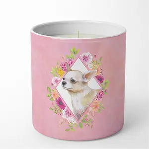 212 MAIN 10oz All Natural Highly Scented Soy Wax Candle - Hand-Poured Chihuahua No.2 Pink Flower Aroma, Decorative Freshener with Wick, Reusable Jar for Sweet Home Decor & Shelf Decor