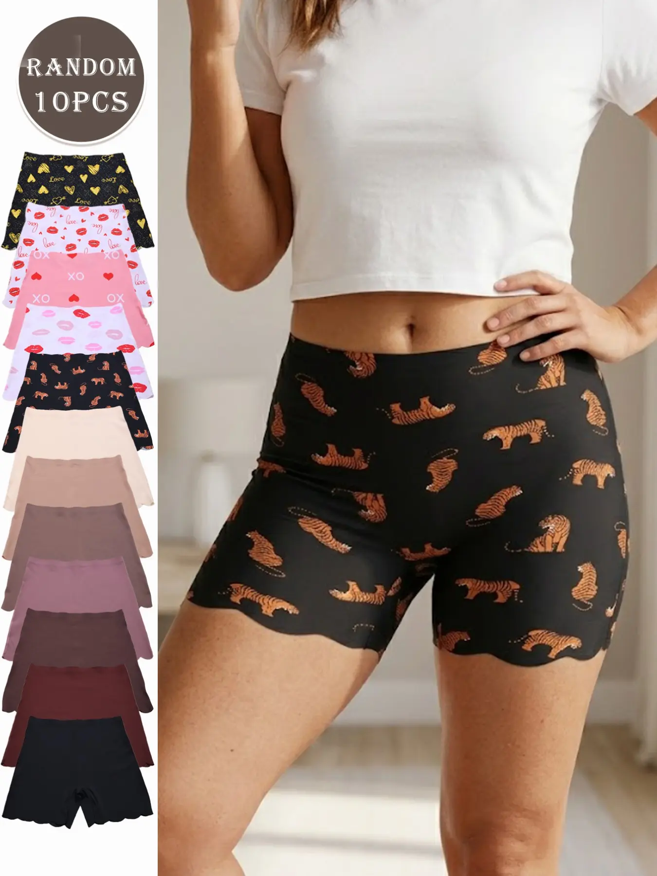 Random Color 10-Pack High-Waisted Comfortable Women's Briefs, Casual Fitted Floral Pattern, All-Season Women's Underwear, Casual Comfy Panties