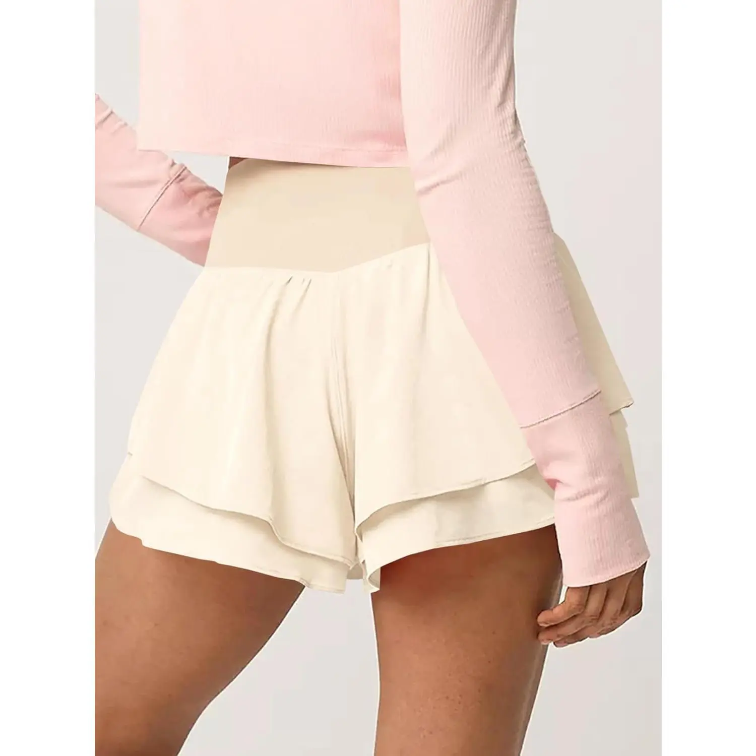 Imily Bela fitness Womens High Waisted Athletic Shorts Ruffle Tiered Running Workout Tennis Shorts with Build in Short