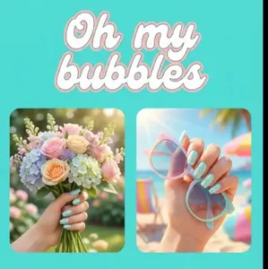 Oh My Bubbles design Hand crafted, premade, reusable manicure set Design Press On Nails New Shorty Collection