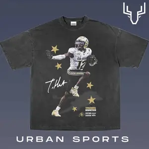 TRAVIS HUNTER 1.3 Football Retro Graphic Tee, Urban Sports Streetwear Shirt, Vintage Style Fan T-Shirt, Championship Inspired Oversized Washed Tee, Unisex Casual Sports Graphic Top for Men Women Fans