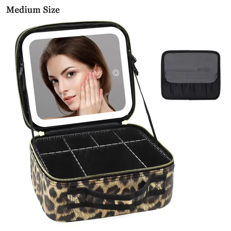 Professional Travel Makeup Bag With Lighted Mirror, Adjustable Dividers Organizer, 3 Color Scenarios & Dimmable LED, Waterproof Cosmetic Case, Gift For Her
