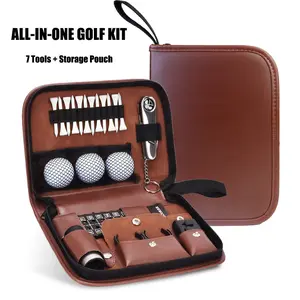 Unisex Premium Golf Gift Set | All-in-One Golf Accessory Set, including a rangefinder, golf balls, a tee, a ball brush, a scorecard, a repair kit, and a leather carrying case