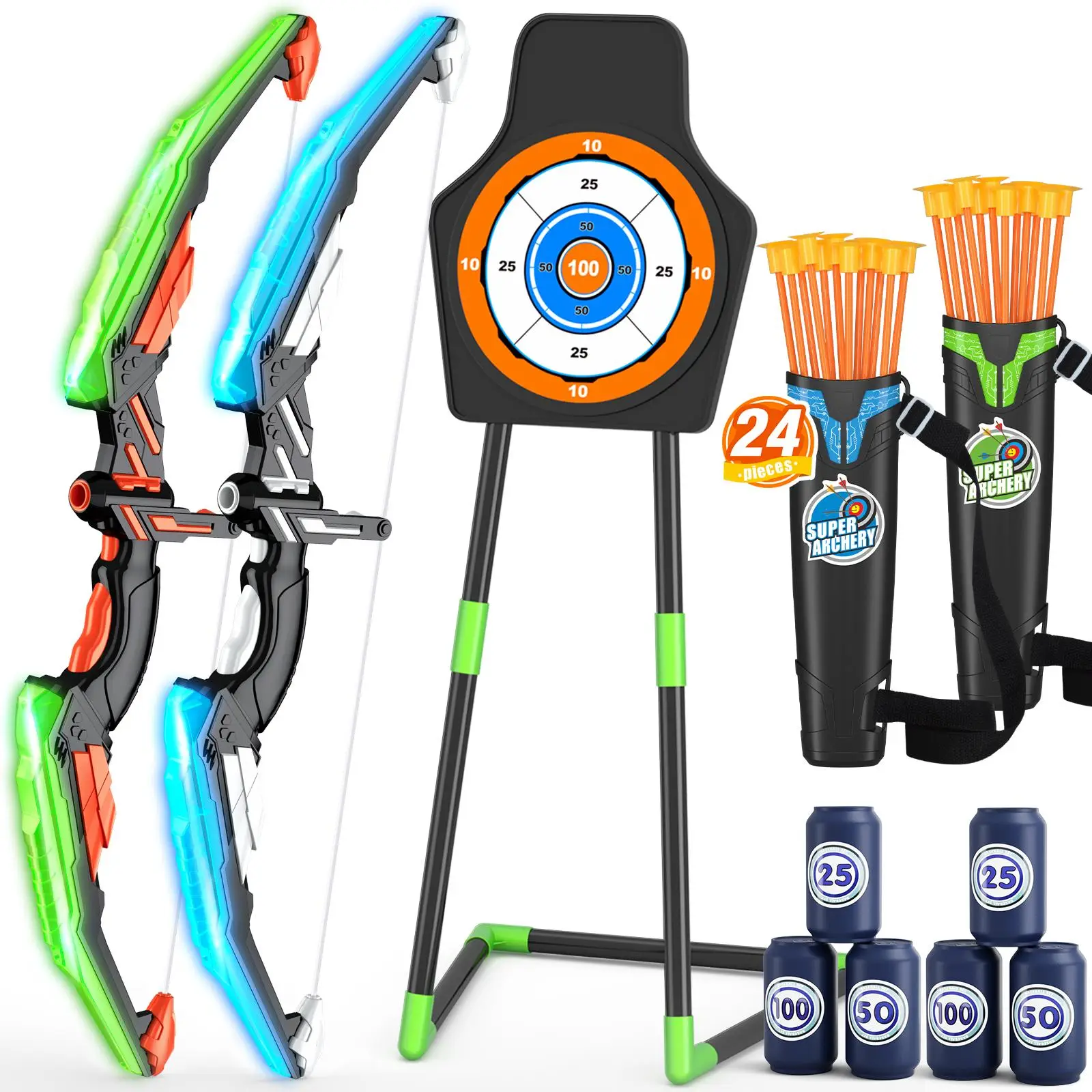 Bow & Arrow Toy Set, 1 Set LED Light Up Shooting Toy Set, Indoor & Outdoor Shooting Game Toy, Birthday Gift for Boys & Girls, Christmas Gift, Slingsho